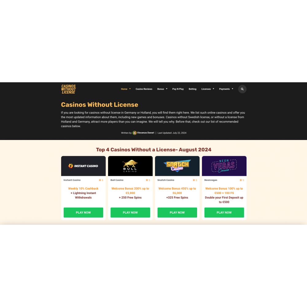 Casinos Without Licensing - Website 